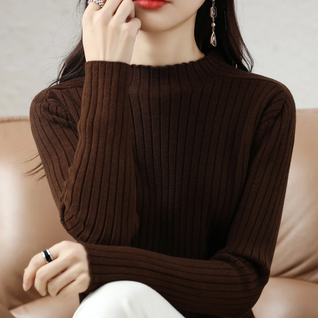 秋冬加厚新款百搭洋气花边半高领宽松针织衫