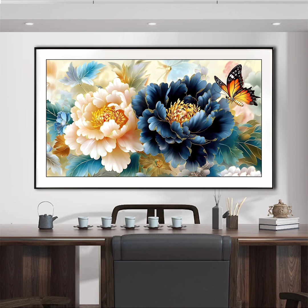 【新疆长绒棉双纱棉礼盒版】6839翩若惊鸿十字绣牡丹客厅画58种绣线