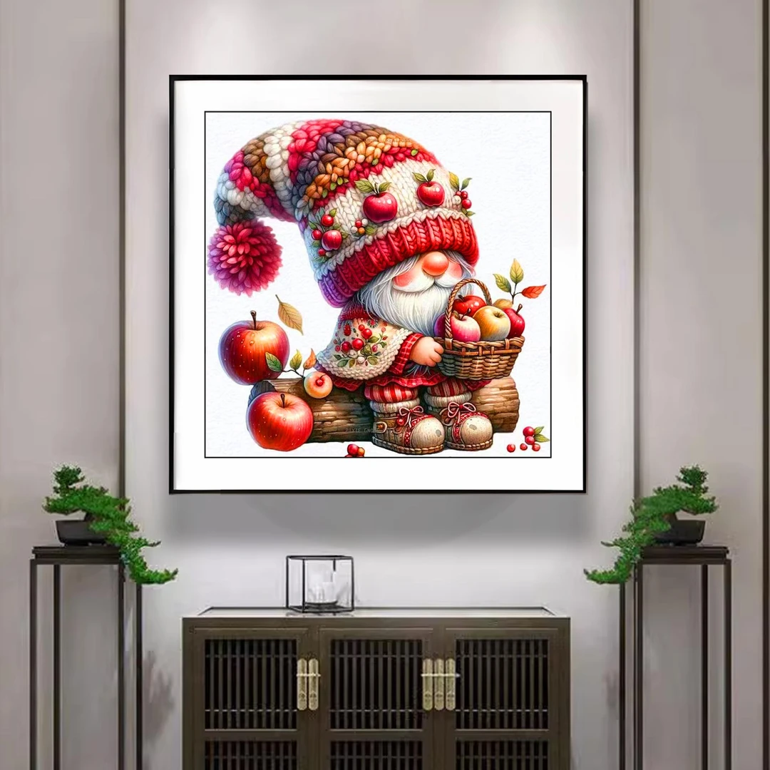 【新疆长绒棉双纱棉礼盒版】6803苹果小矮人十字绣小格38x38厘米