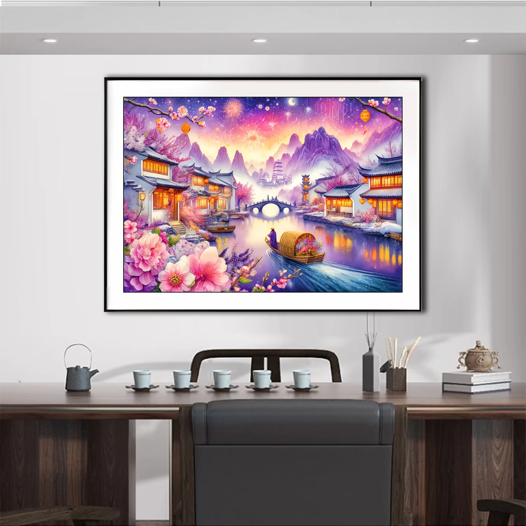 【新疆长绒棉双纱棉】6526枫桥夜泊十字绣风景客厅画89种绣线