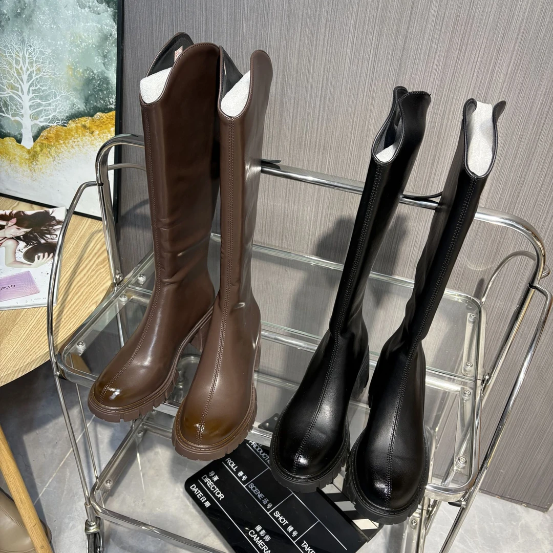 【6厘米跟】春季新款擦色超软时尚百搭骑士靴长筒小个子瘦瘦长靴