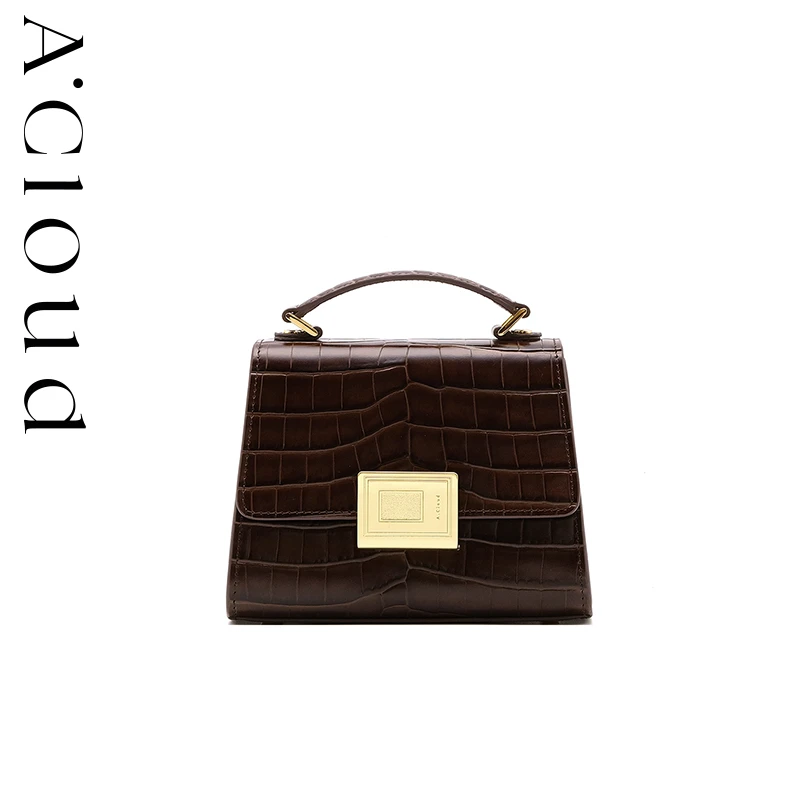A.Cloud/BookCollection鳄鱼纹牛皮书本锁扣小众梯型手提包时尚