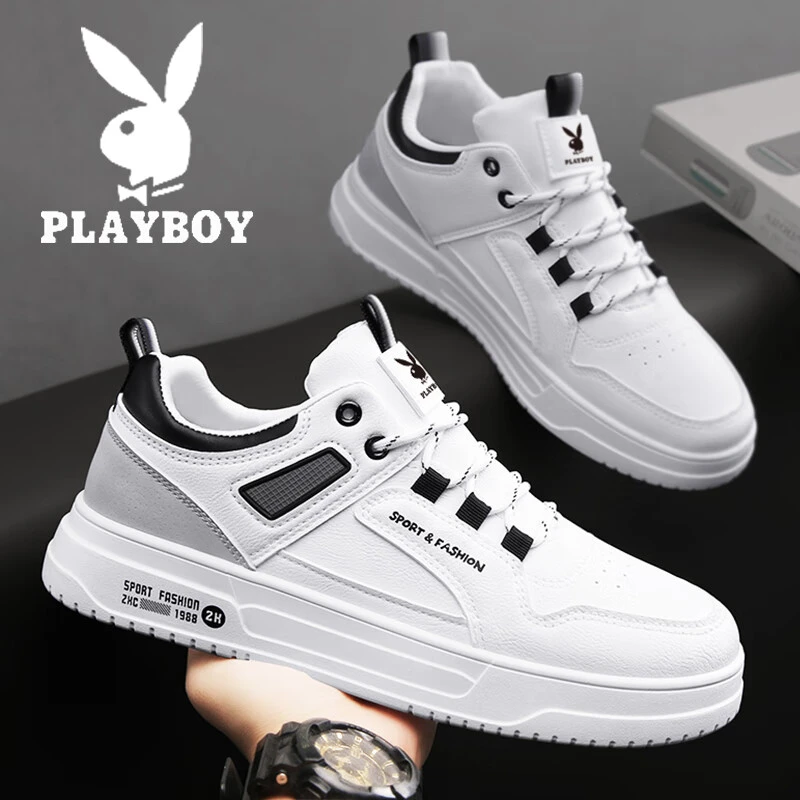花花公子鞋子男款春季新款皮面休闲男鞋潮流运动百搭男士板鞋