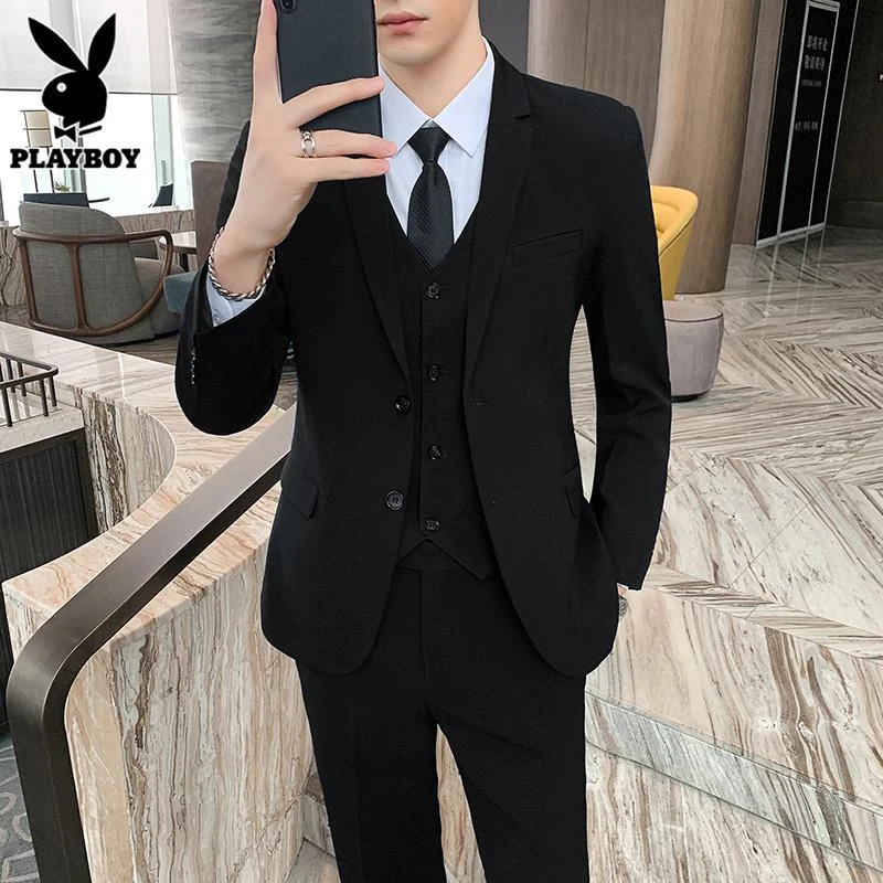 花花公子休闲西服男款秋冬季商务正装男士外套结婚礼服小西装男装
