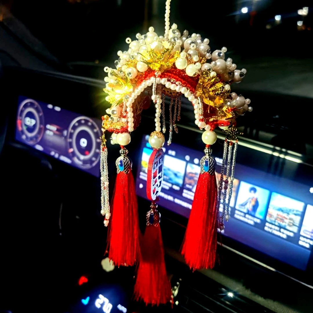 婚庆手工编织礼物状元帽凤冠霞帔头饰情侣挂件diy材料包闺蜜新婚