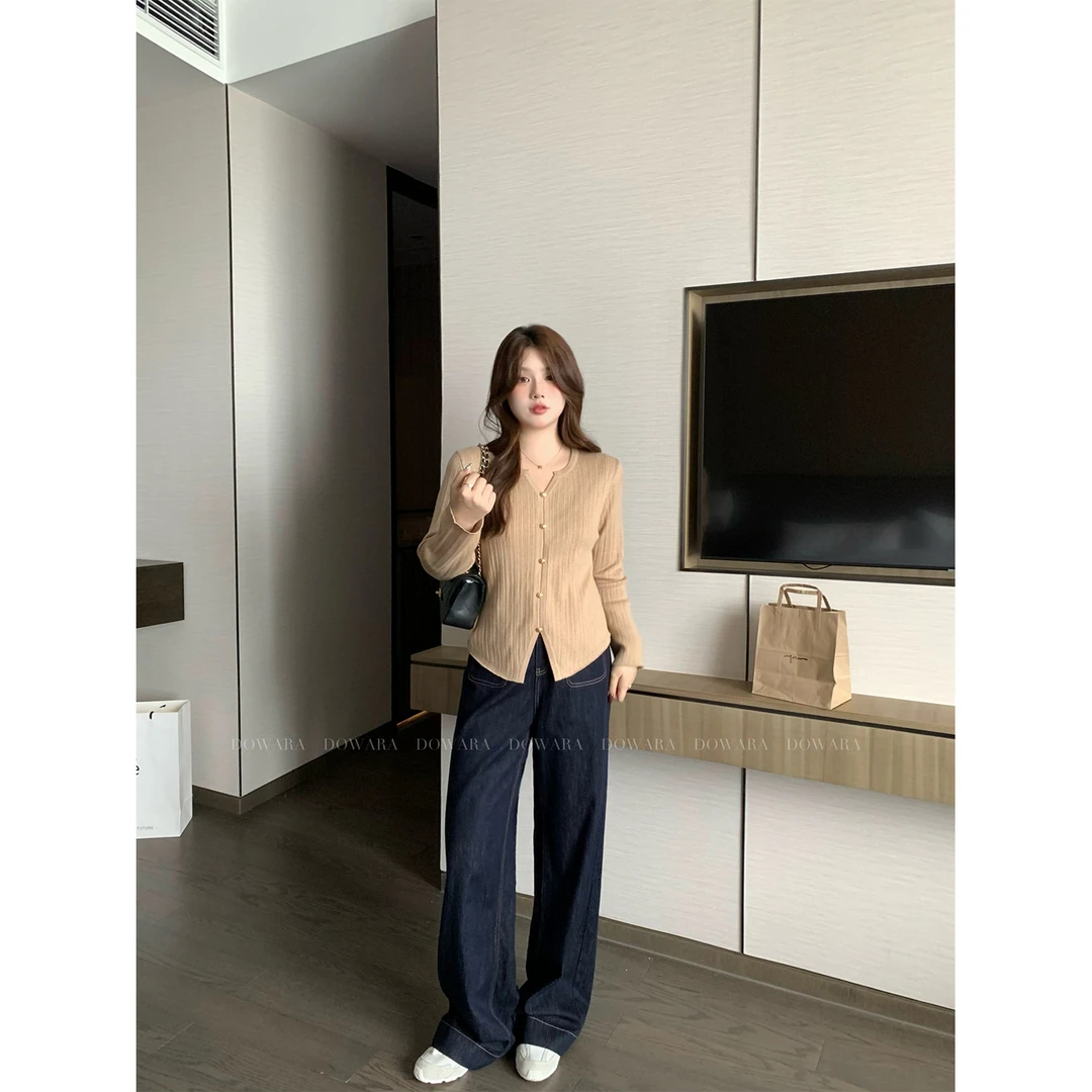 现货大婉酱微胖定制 返潮复古牛仔裤高腰显瘦宽松直筒裤长裤6379D