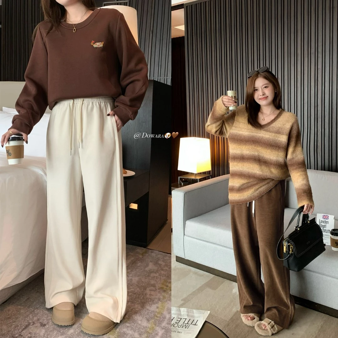 大婉酱微胖定制宽松显瘦休闲直筒裤秋冬高腰百搭垂感拖地裤 5506D