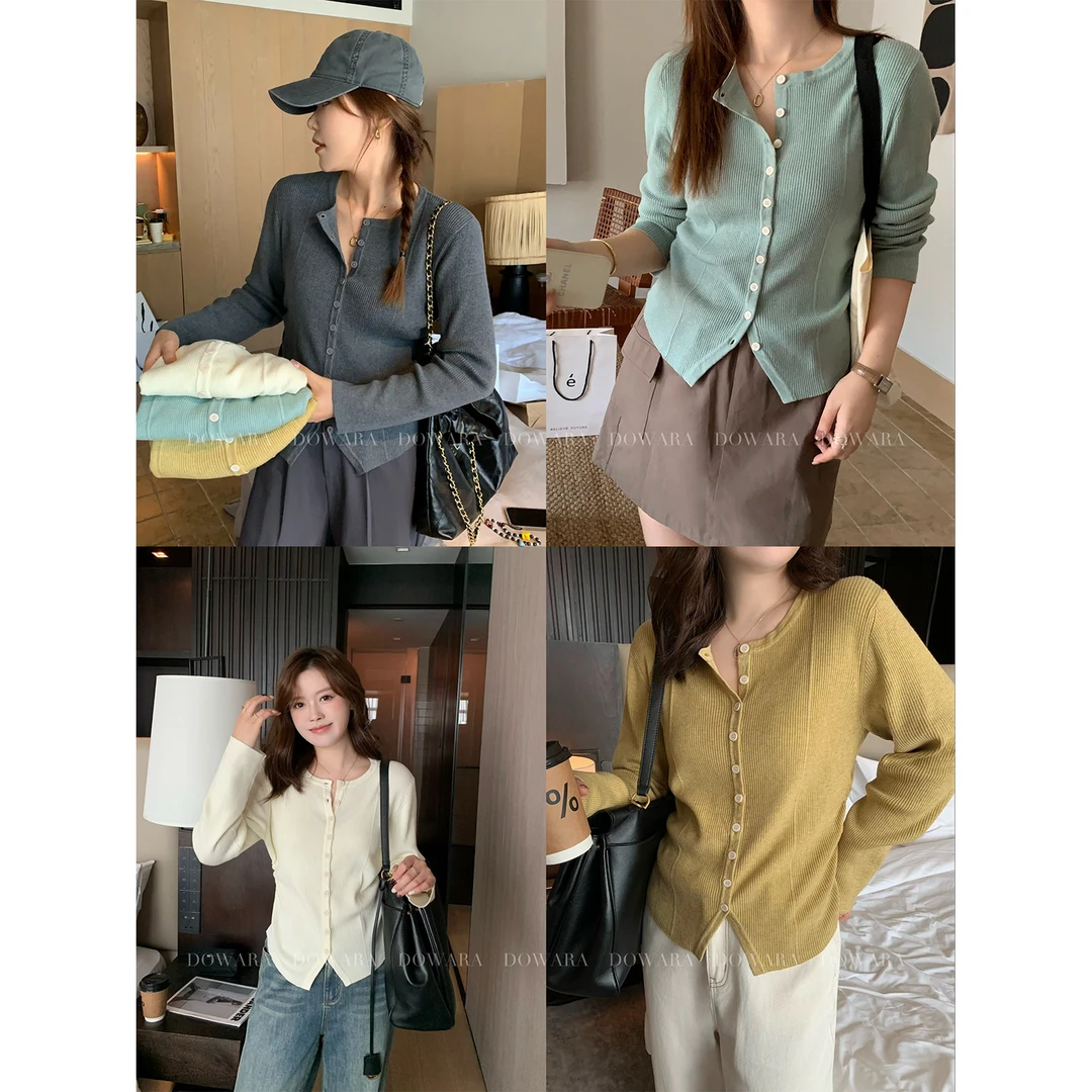 大婉酱微胖定制 慵懒风软糯百搭针织衫秋季显瘦多扣内搭上衣5486D