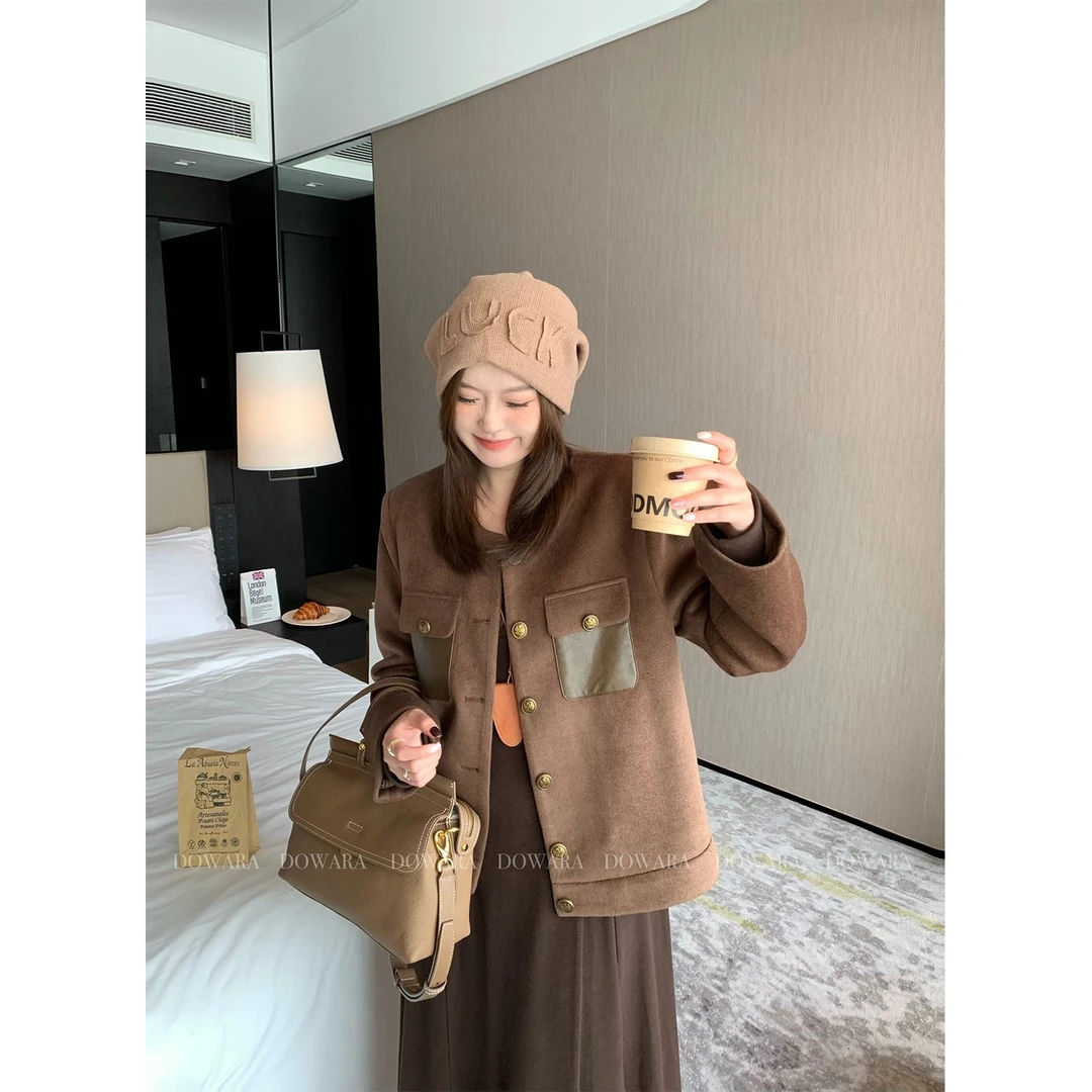 现货大婉酱微胖定制法式精致小香风秋冬短款绵羊毛夹棉上衣5624D