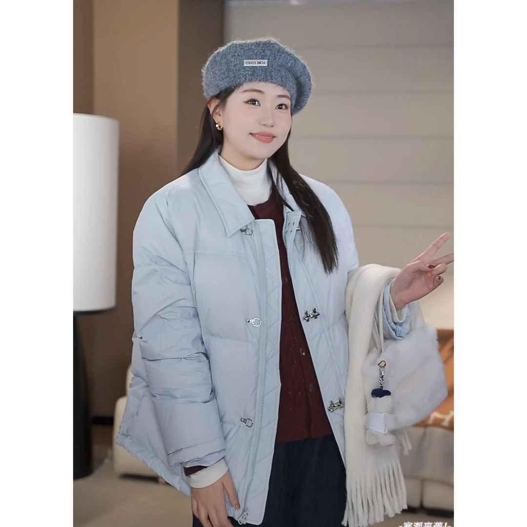 现货大婉酱微胖定制海盐奶盖90白鸭绒羽绒服女时尚短款外套 5441D