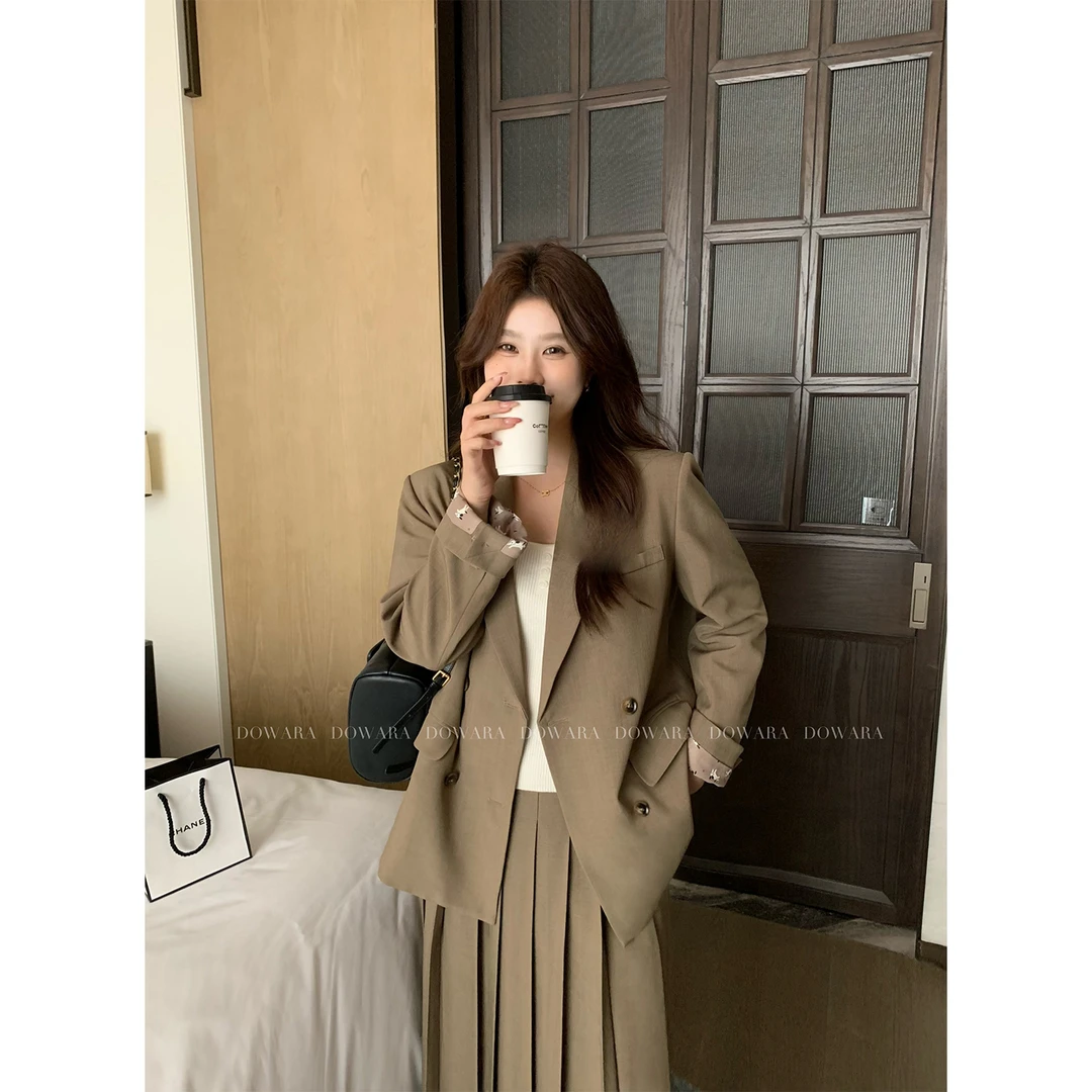 大婉酱微胖定制 美拉德色系戗驳领西装外套秋季休闲西服上衣7074D