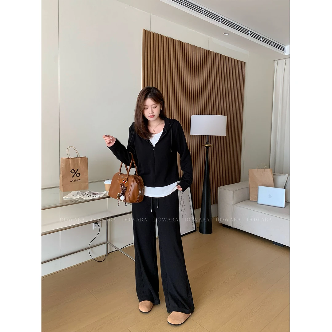 现货大婉酱微胖定制 简约休闲假两件上衣阔腿裤套装两件套女7299D