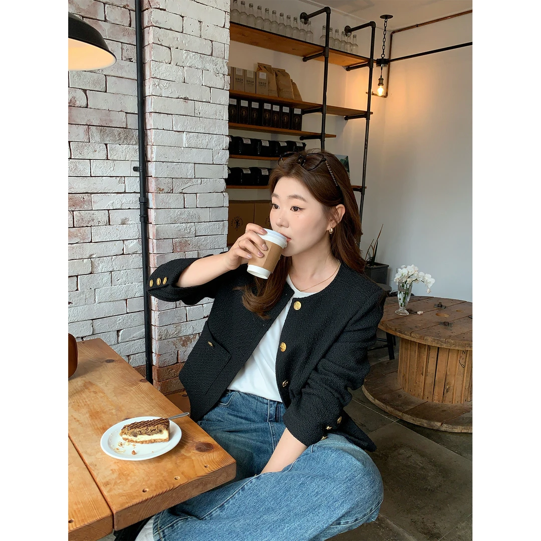 大婉酱微胖定制 韩系高级感秋季女外套气质小香风洋气粗花呢5166D