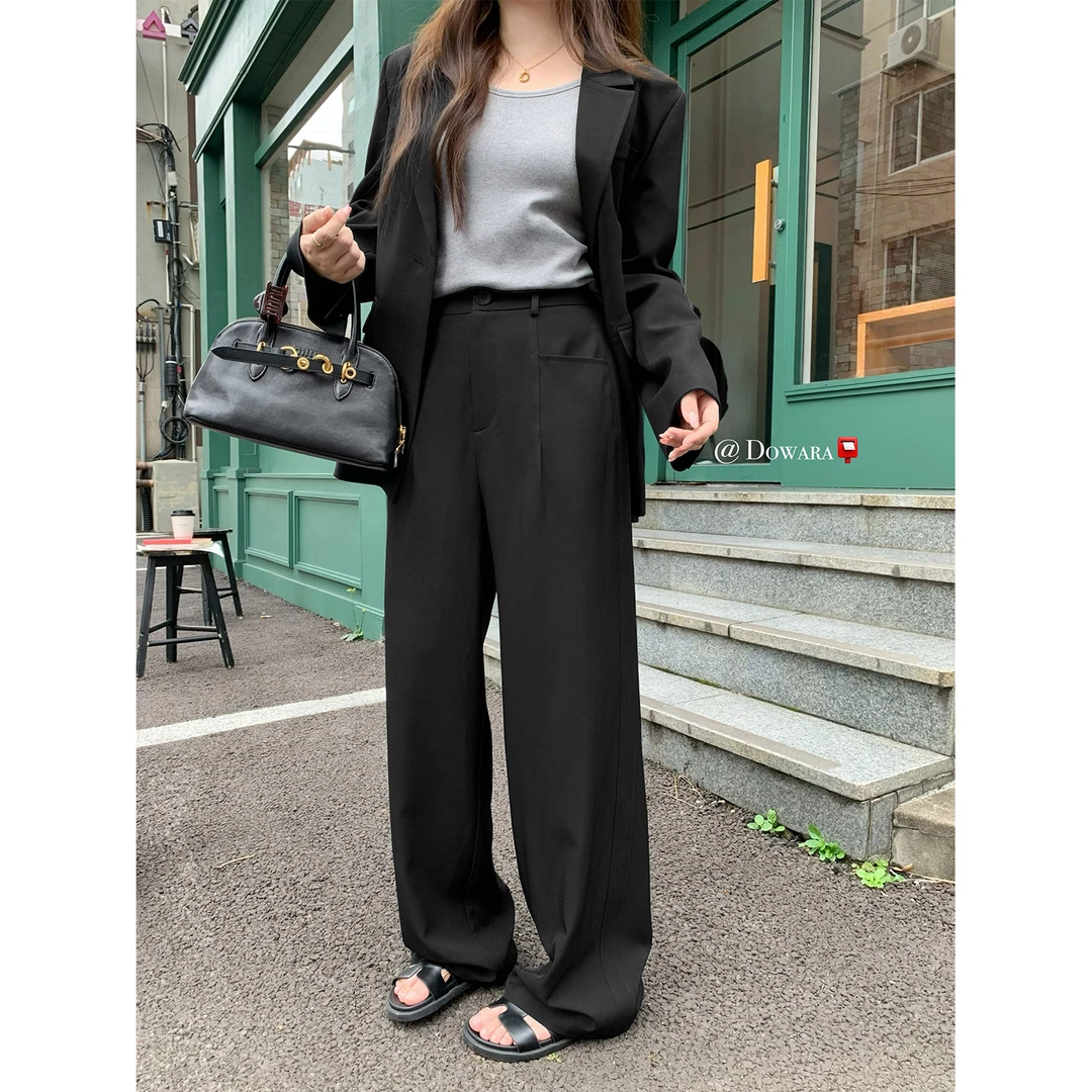 5251D大婉酱微胖定制 韩版百搭休闲裤垂感宽松显瘦直筒阔腿裤