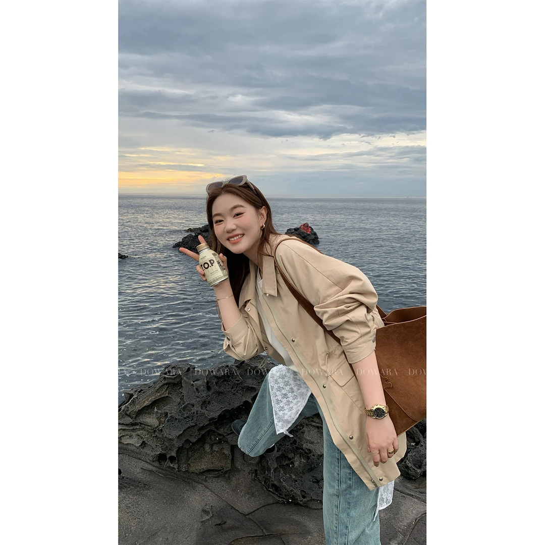 大婉酱微胖定制 韩系休闲中长款风衣秋女季宽松显瘦夹克上衣6277D
