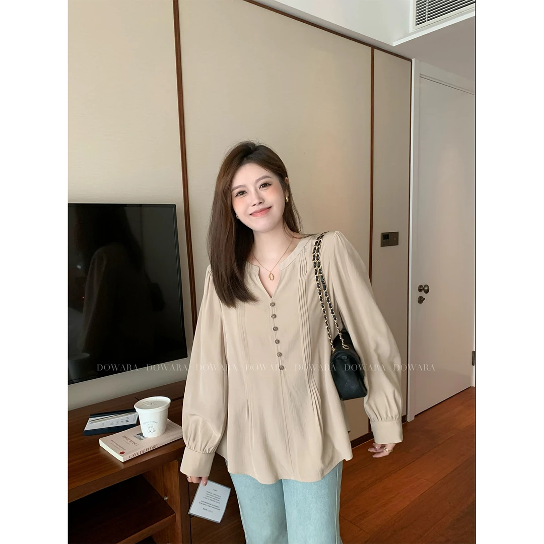 现货大婉酱微胖定制胖mm大码长袖衬衫2024新款宽松显瘦衬衣5702D