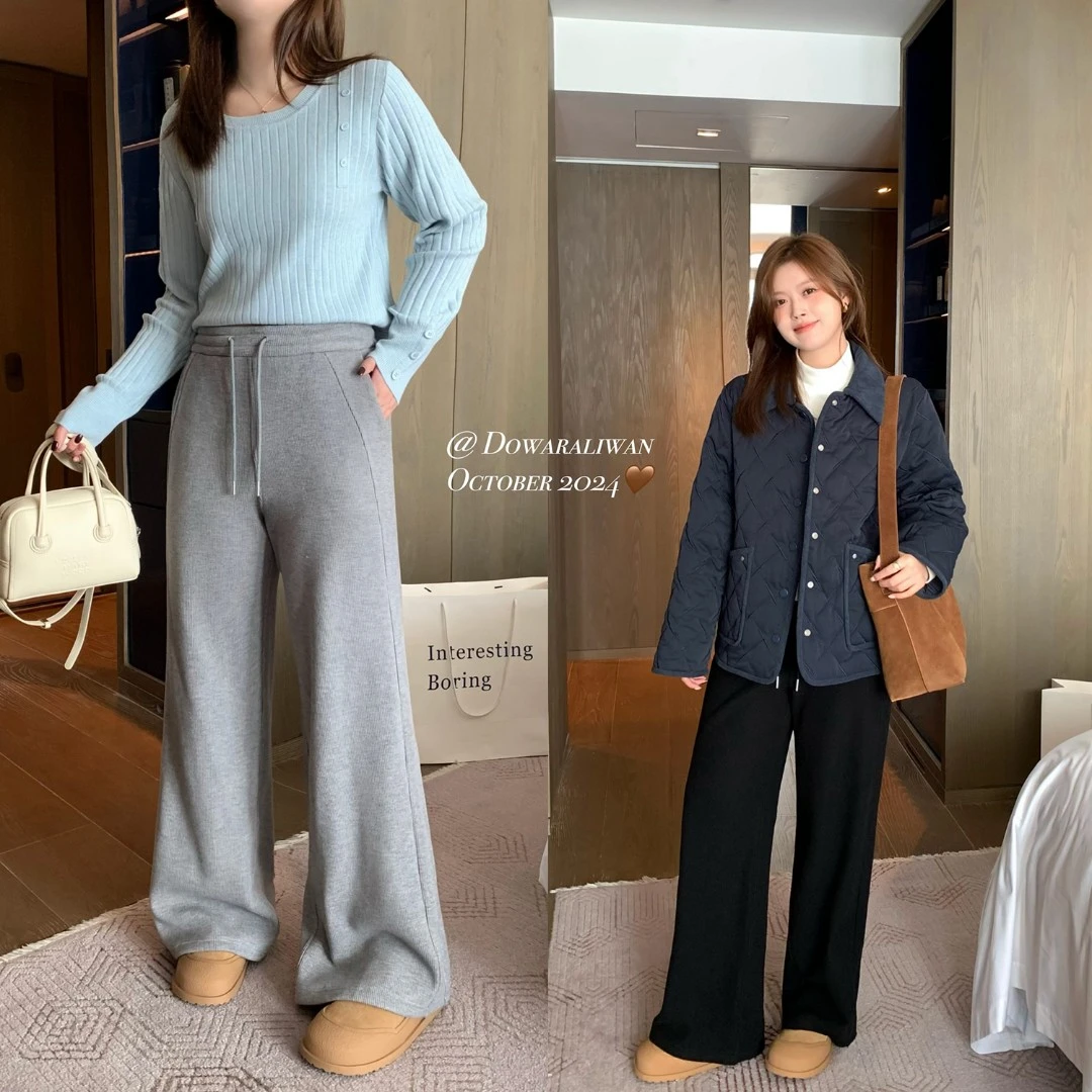 大婉酱微胖定制休闲宽松直筒裤显瘦慵懒松弛感加绒长裤 7192D