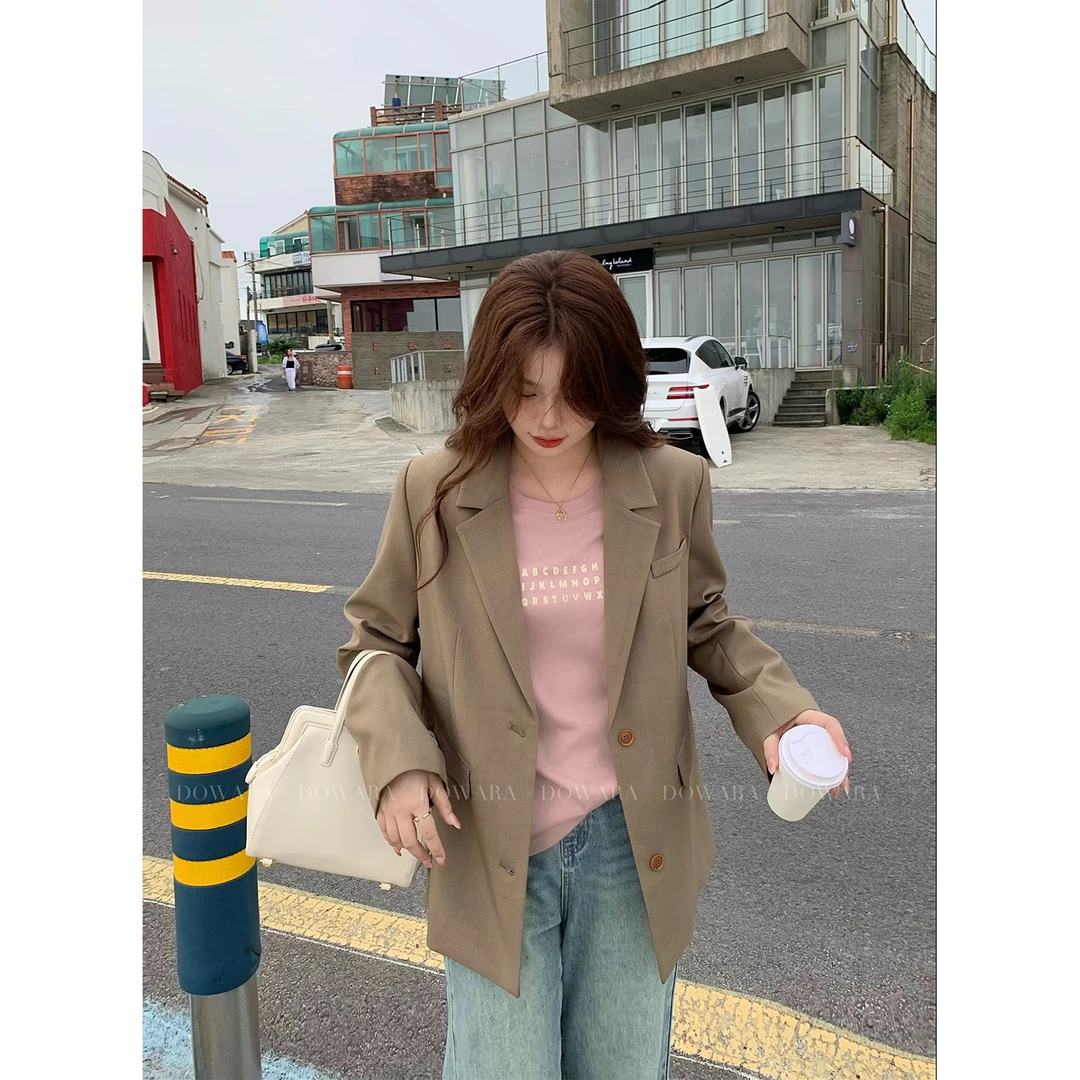 大婉酱微胖定制 韩版小西装高级感正肩宽松显瘦廓形外套5172D