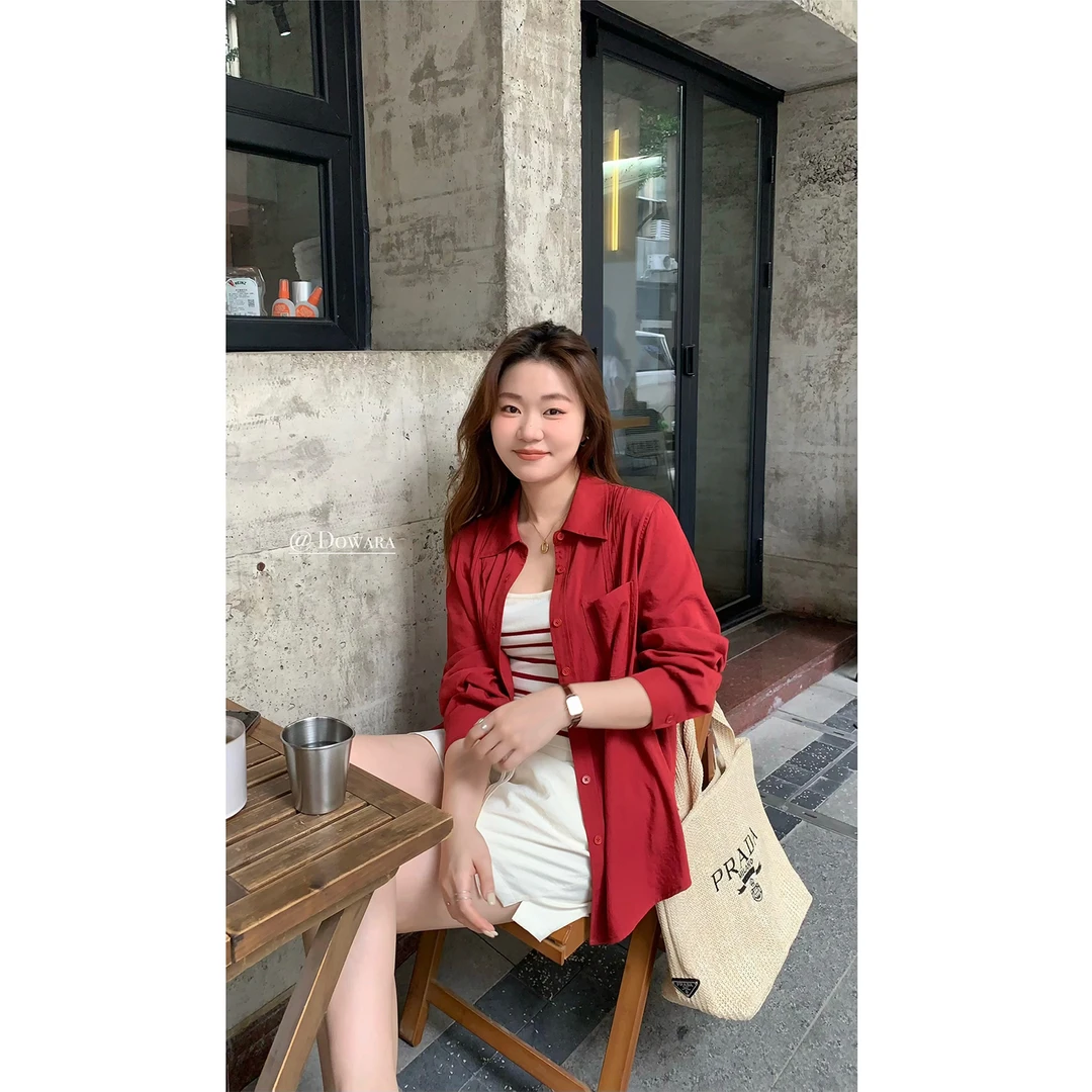 大婉酱微胖定制韩系轻薄竹节肌理感衬衫女夏季百搭休闲上衣 4833D