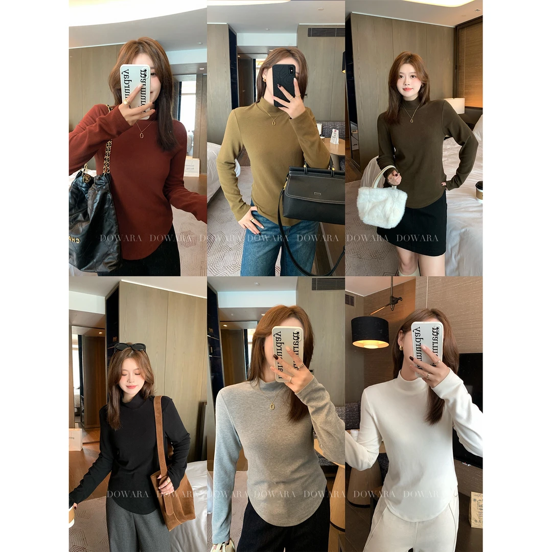 大婉酱微胖定制【小太阳】百搭正肩半高领磨毛T恤软糯舒适上衣4230D