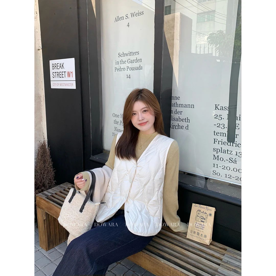 现货大婉酱微胖定制羽绒马甲女装轻薄菱格百搭90白鸭绒上衣 5549D