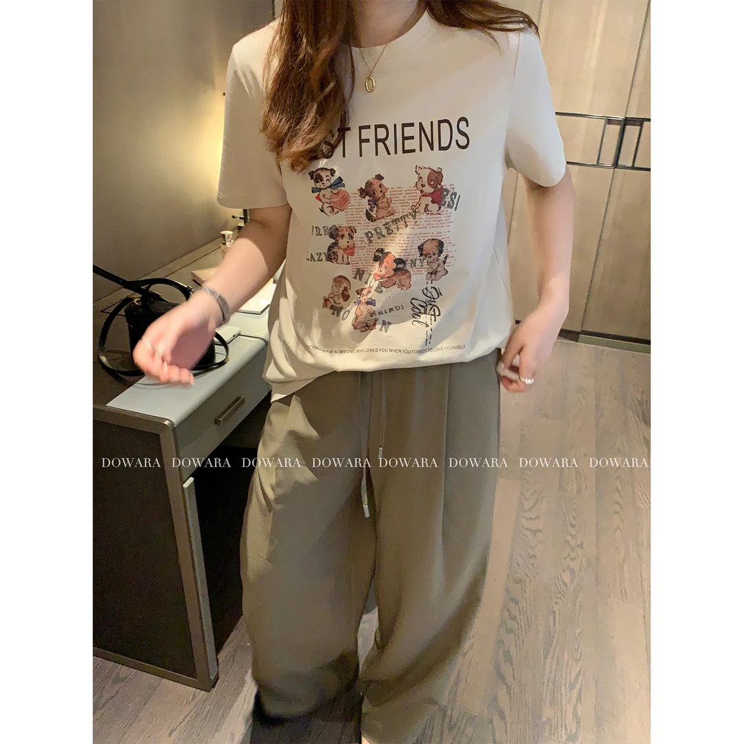 现货4747D大婉酱微胖定制韩系纯棉狗狗印花短袖T恤女夏季新款打底