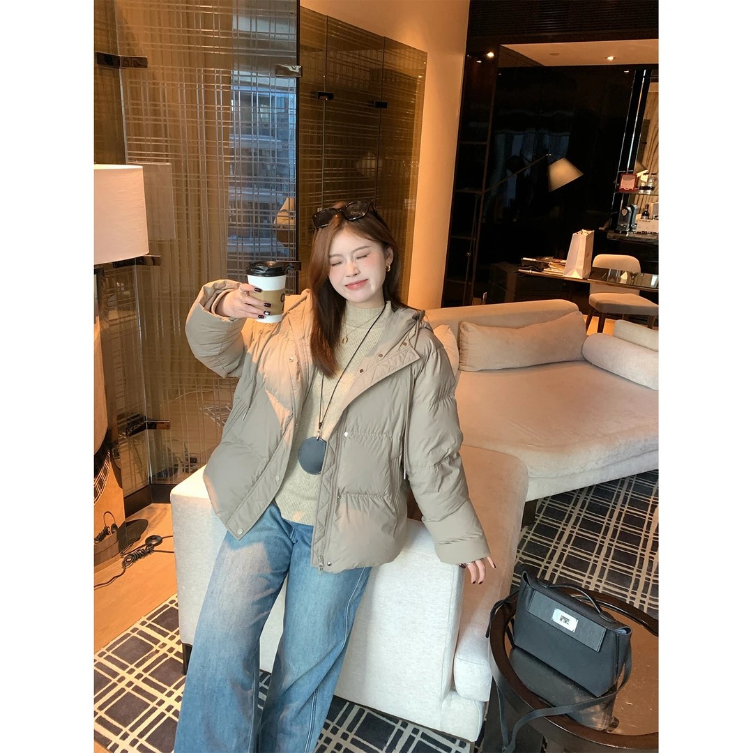 现货大婉酱微胖定制90%白鸭绒加厚宽松显瘦百搭连帽羽绒外套7032D