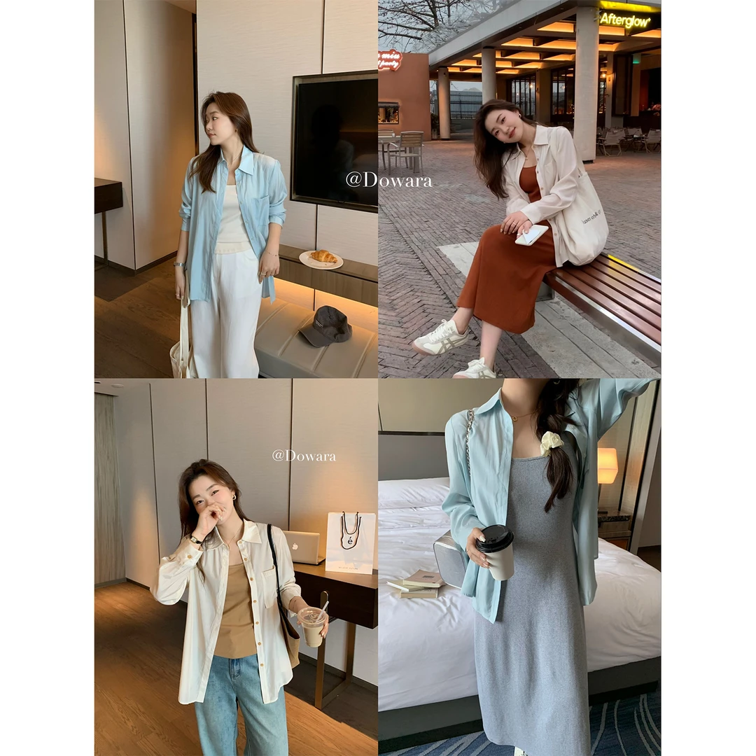 大婉酱微胖定制风感波粒韩系设计感衬衫慵懒轻薄防晒上衣女 4804D