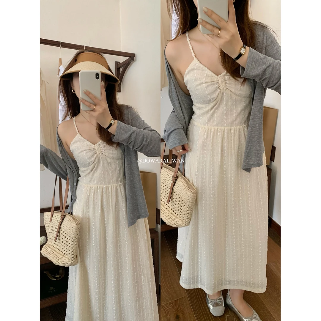 大婉酱微胖定制法式肌理感温柔度假风连衣裙收腰显瘦A字长裙4822D