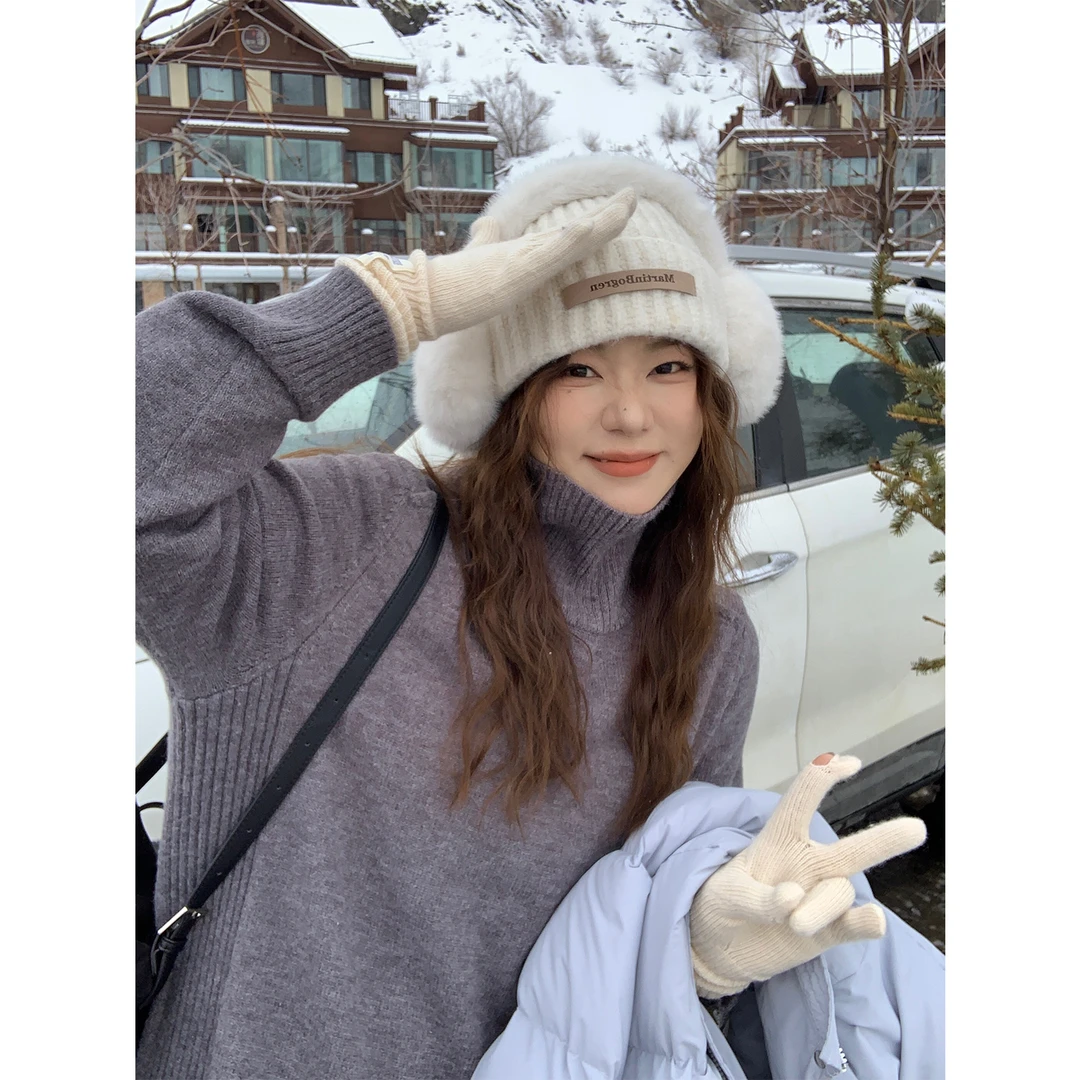 现货大婉酱微胖定制【头包脸2.0】宽松洋气多巴胺高领厚毛衣女5792D