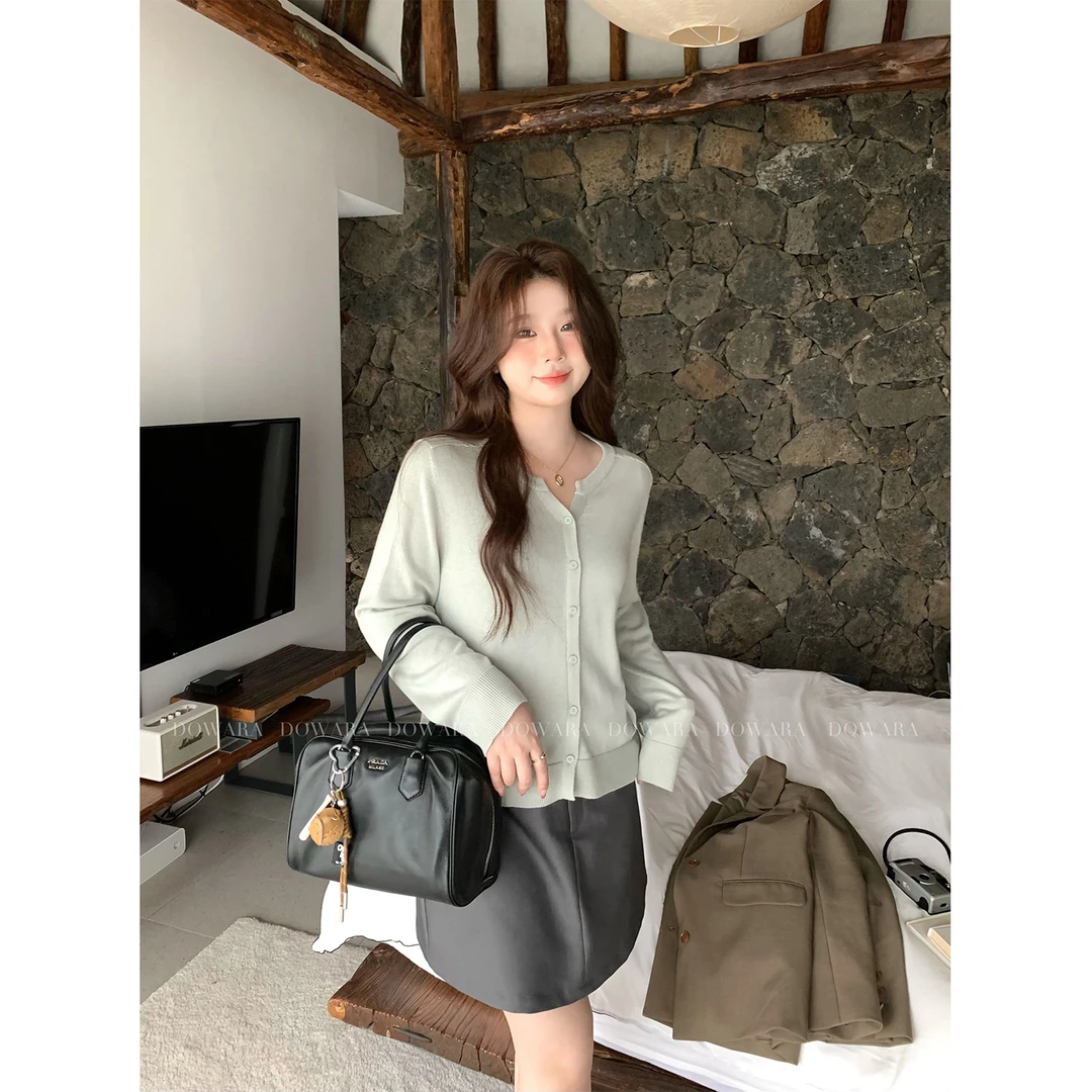 大婉酱微胖定制 韩系早秋新款毛针织衫2024百搭显瘦遮肉上衣5243D