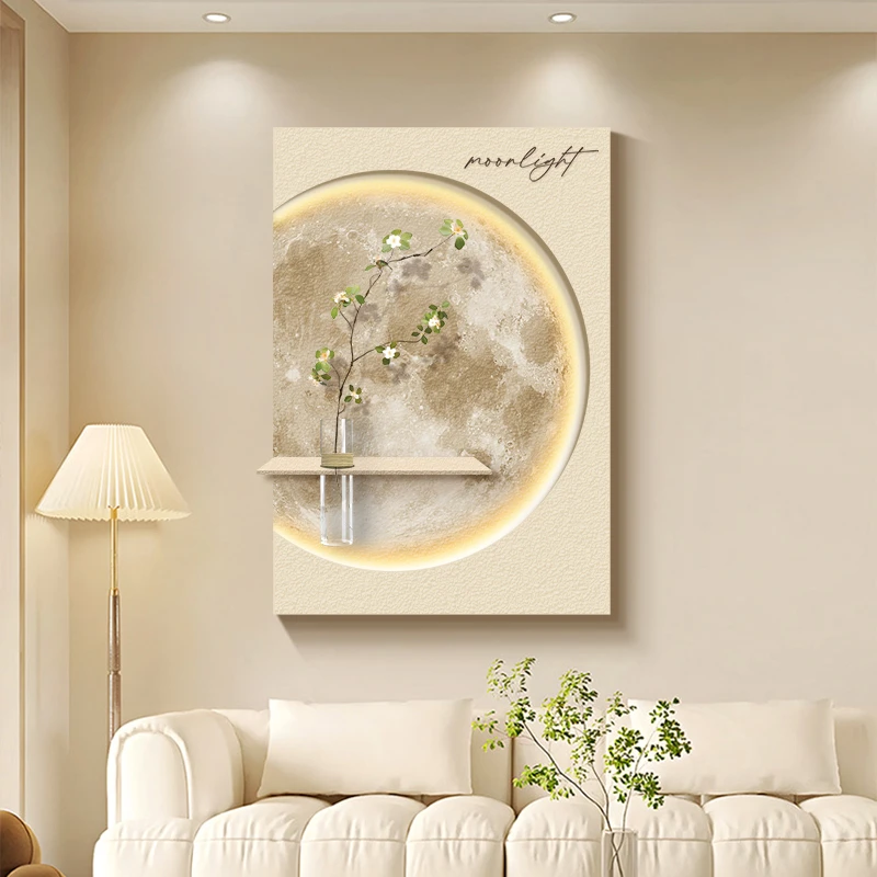 月球客厅装饰画壁灯水培绿植2025挂画高级感现代轻奢玄关壁画