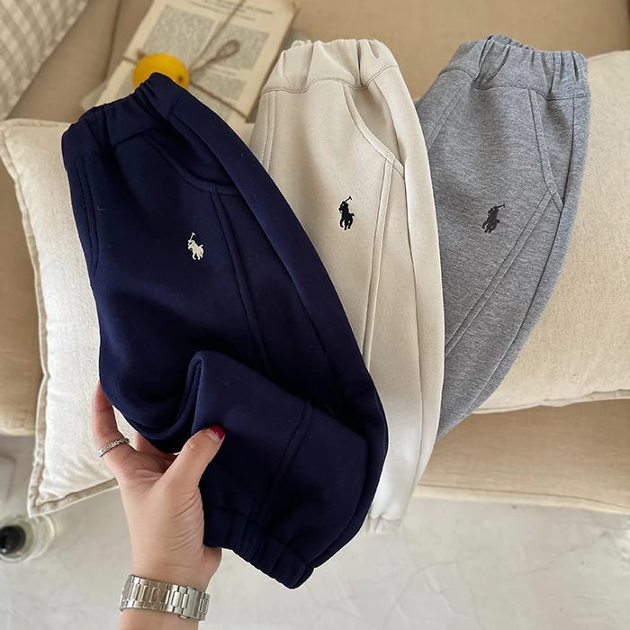 儿童运动休闲裤男秋冬中小童加绒长裤子潮牌宝宝纯色束脚裤女洋气