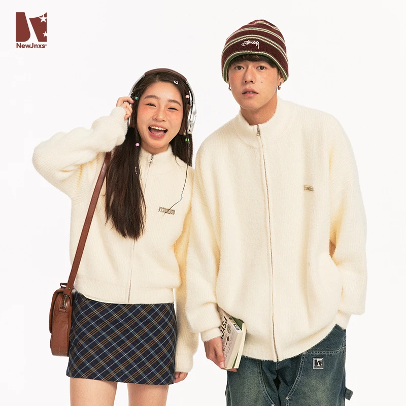 江南先生美式复古长袖金属铭牌开衫外套男女宽松针织毛衣JN33J21