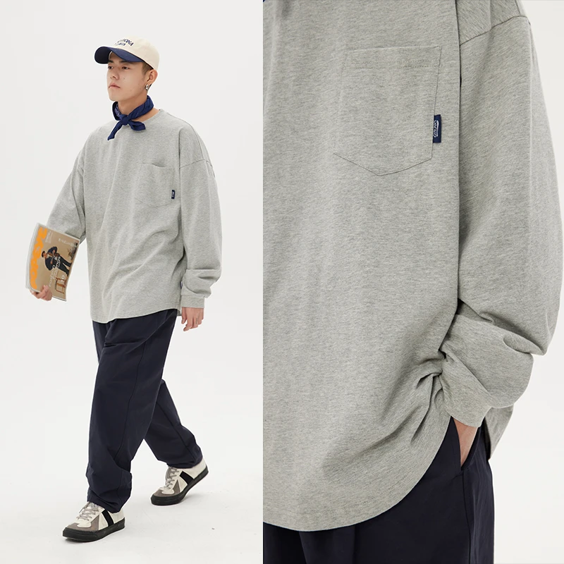 江南先生Cityboy日系圆弧下摆宽松长袖T恤休闲套头圆领JNXS4048