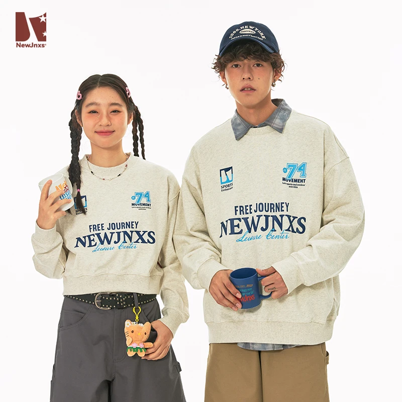 江南先生美式复古字母情侣装卫衣男女宽松辣妹风短款外套JN33X01