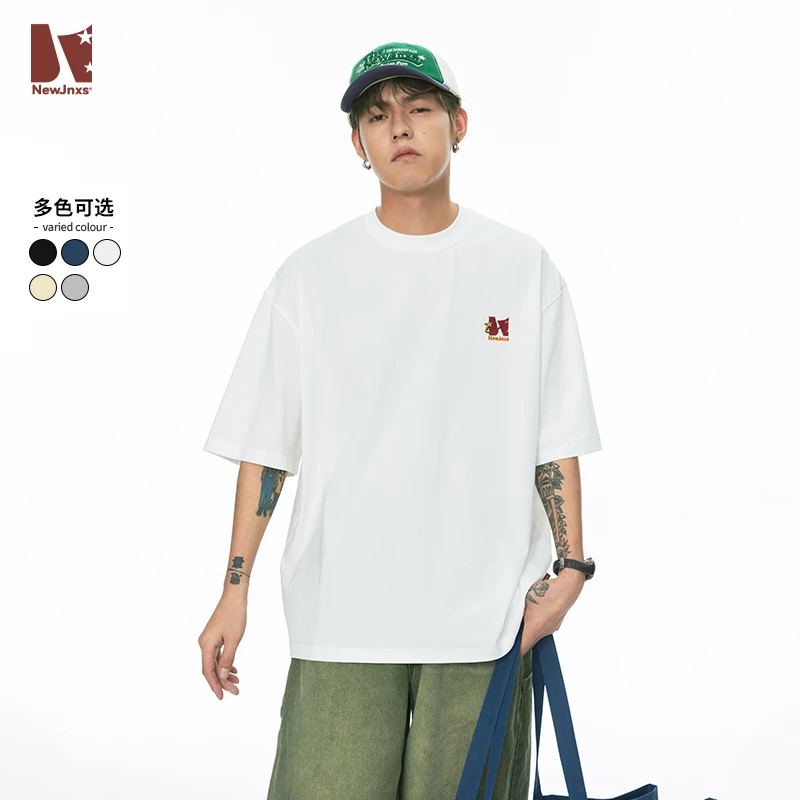 江南先生美式复古索罗纳凉感logo绣花短袖T恤男女春夏潮牌JN41H05