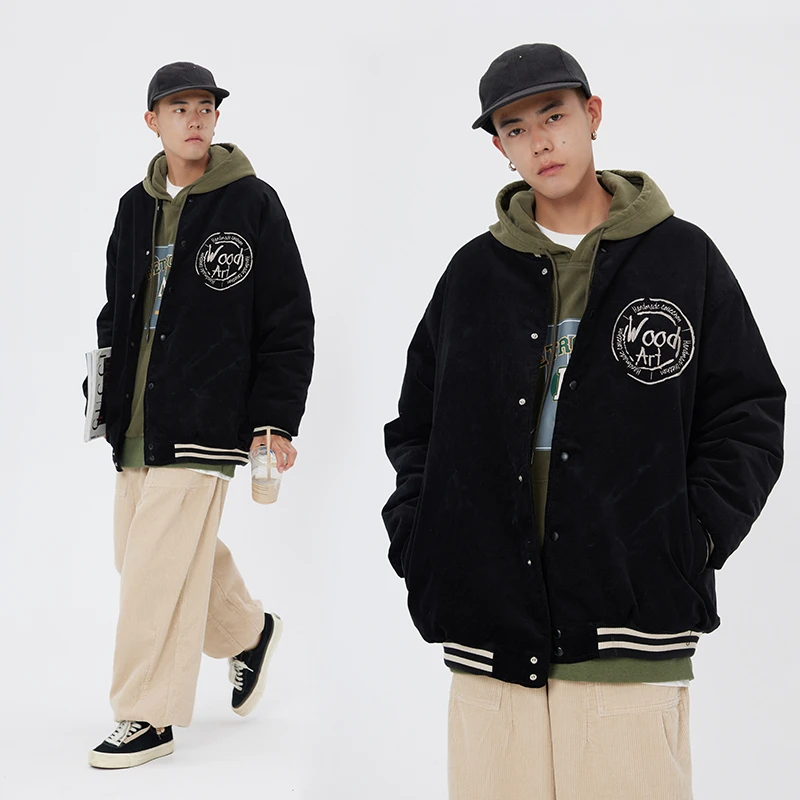 江南先生日系复古灯芯绒夹棉棒球服情侣装棉衣外套男棉服JNXS2582