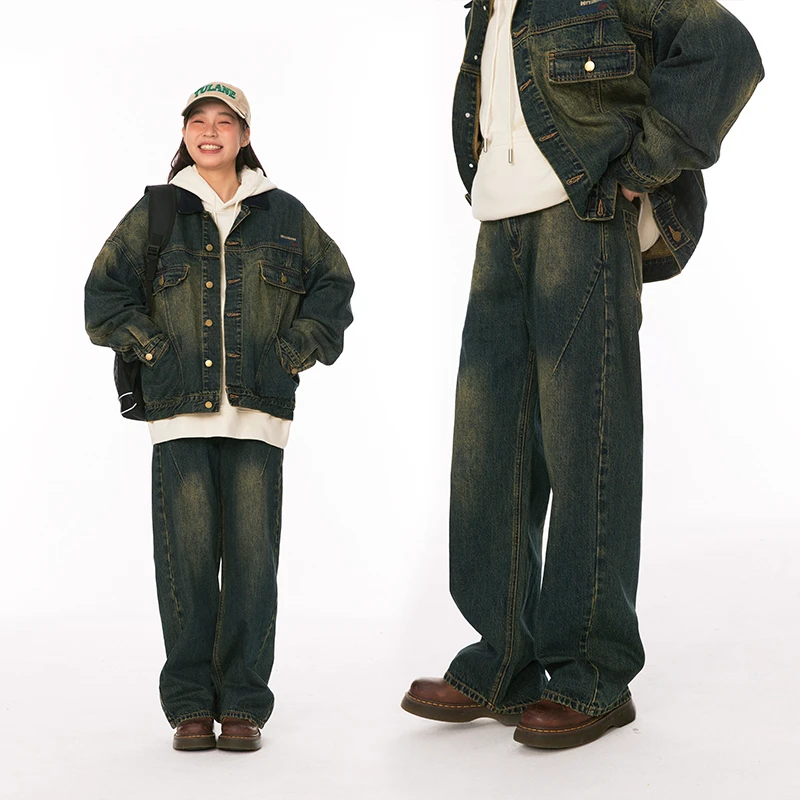 江南先生美式复古水洗直筒牛仔裤男女秋季潮牌情侣休闲裤JN34J58