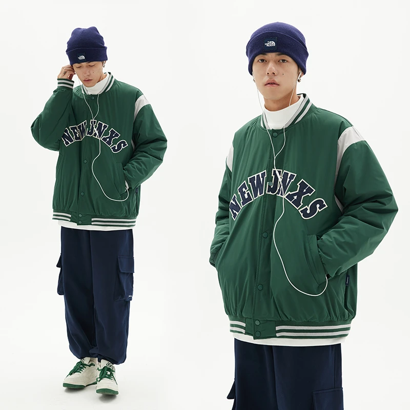 【起司专属】日系复古宽松休闲拼接LOGO情侣装棒球服棉衣外套