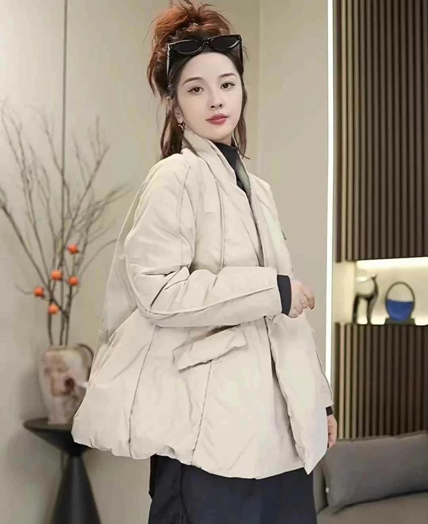 时尚百搭中长款棉服女宽松显瘦大口袋立领秋冬外套