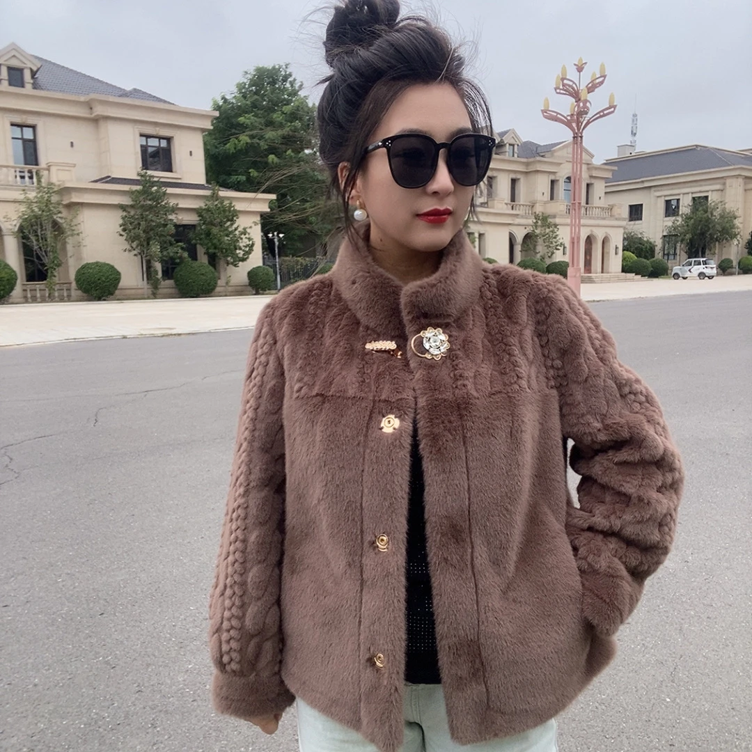 2024新款气质时尚冬季印花毛毛外套