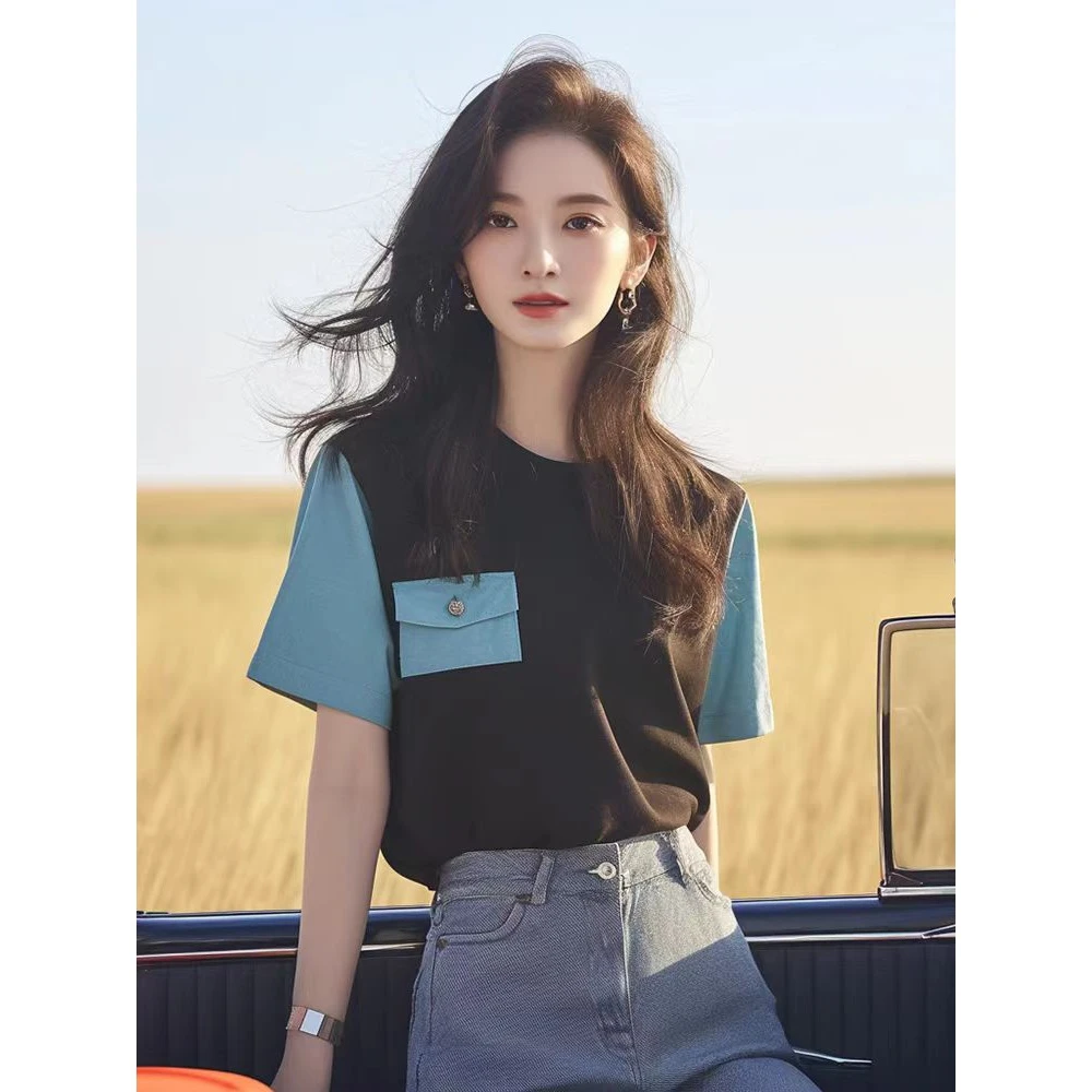 洋气独特超好看小众设计感别致绝美漂亮上衣时尚百搭撞色T恤夏季