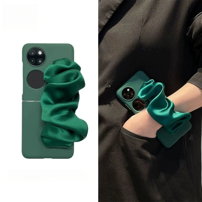 华为P50 Pocket 2手机壳折叠屏超薄肤感复古绿高档轻奢腕带保护套