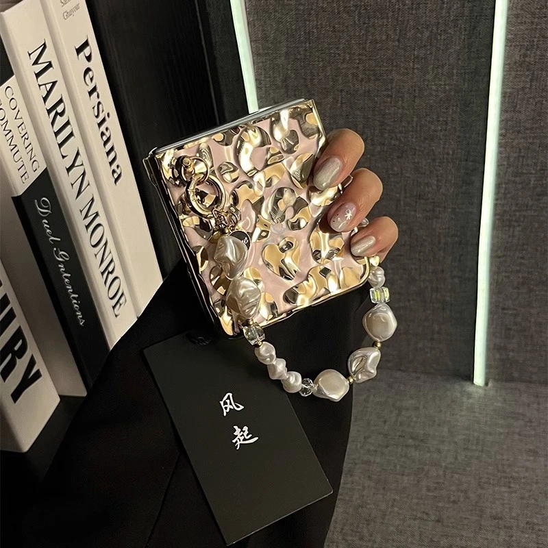 适用于华为novaflip折叠屏手机壳时尚潮流个性金色豹纹褶皱保护套