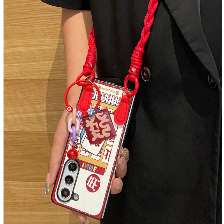 适用于三星zfold5手机壳zfold4W24折叠屏中国风麻将發斜挎保护套
