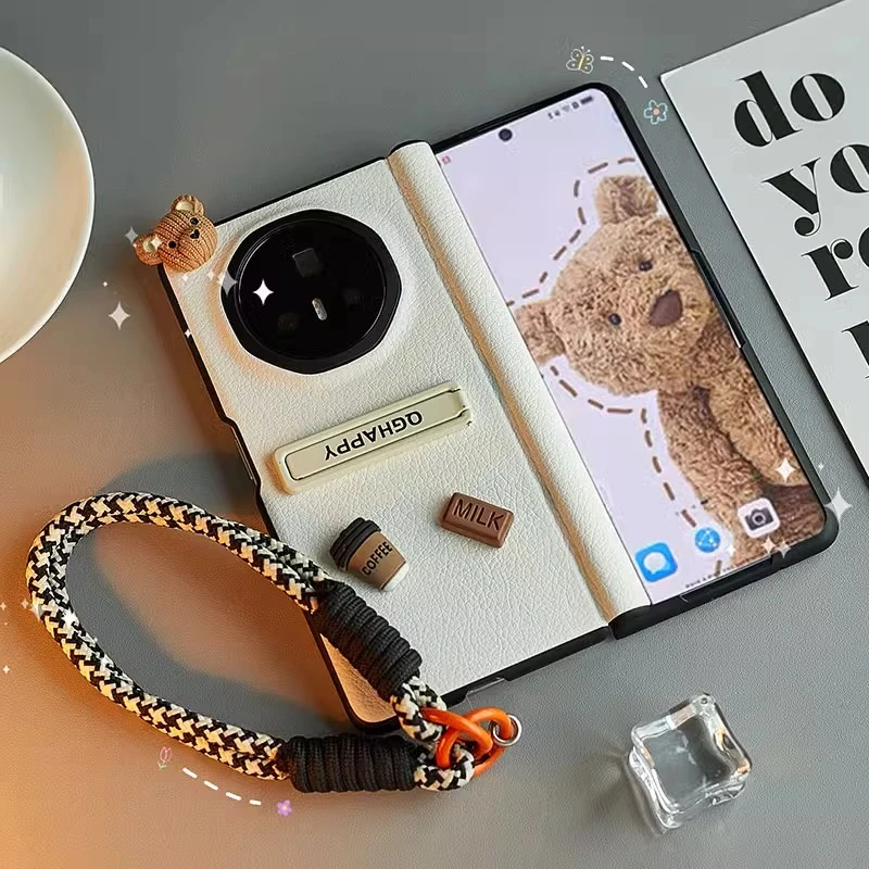 适用于荣耀magic v3手机壳折叠屏壳膜一体咖啡小熊全包防摔保护套