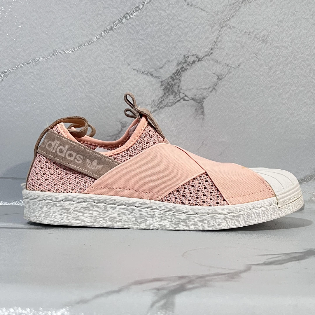 39码adidas Superstar 贝壳头 板鞋  粉色网格 二手/90新