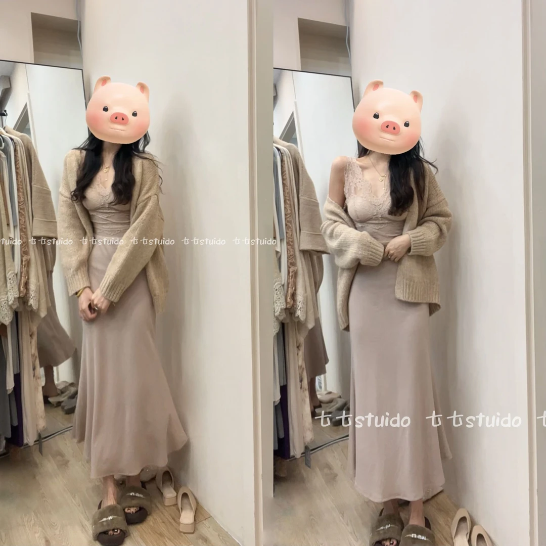 七七【心软的神】纯欲蕾丝打底内搭吊带高腰显瘦包臀鱼尾半裙Q2002