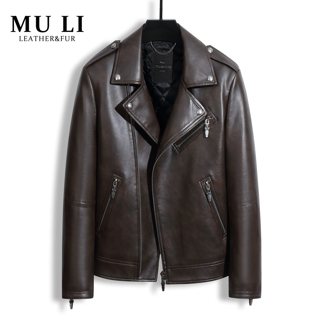 冬季新款男士百搭修身帅气设计师款真皮皮衣时尚潮流外套2517